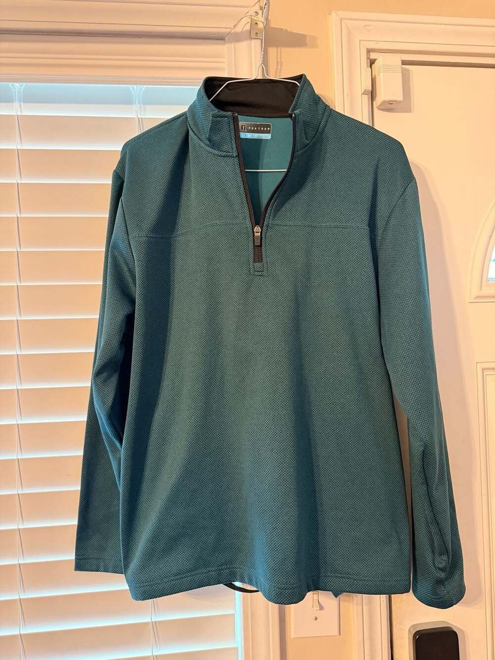 PGA Tour Men's Teal Textured Micro-Waffle Quarter-Zip Pullover Size L